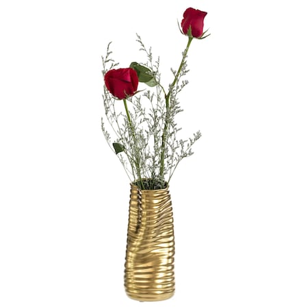 Fabulaxe 9 H Ceramic Bent Melted Modern Style Sculpture Table Centerpiece Flower Vase, Gold QI004053.L